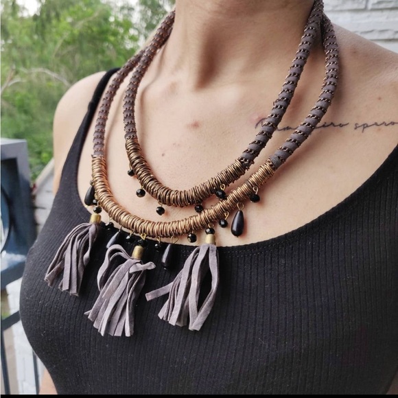 None Jewelry - NWOT Grey Multilayer Necklace with Tassels